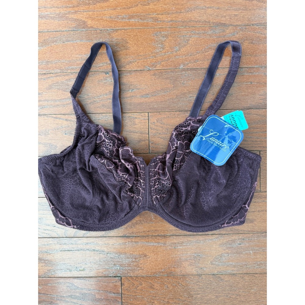 Lunaire 21111 Plus Size 40DDD Jacquard Underwire Lace Women's Bra NWT Purple